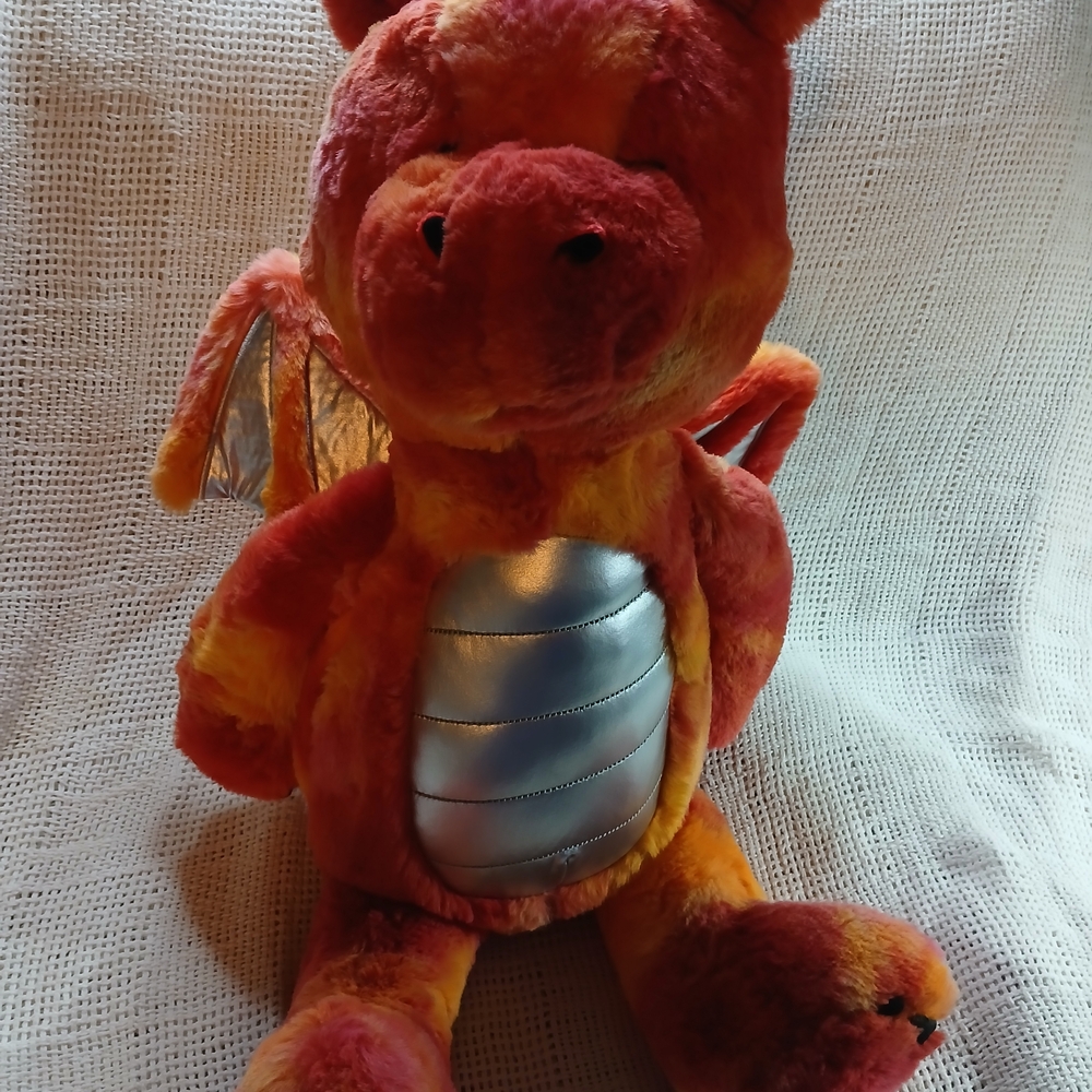 Plush Orange Dragon with Silver Belly - Soft Kids Stuffed Animal